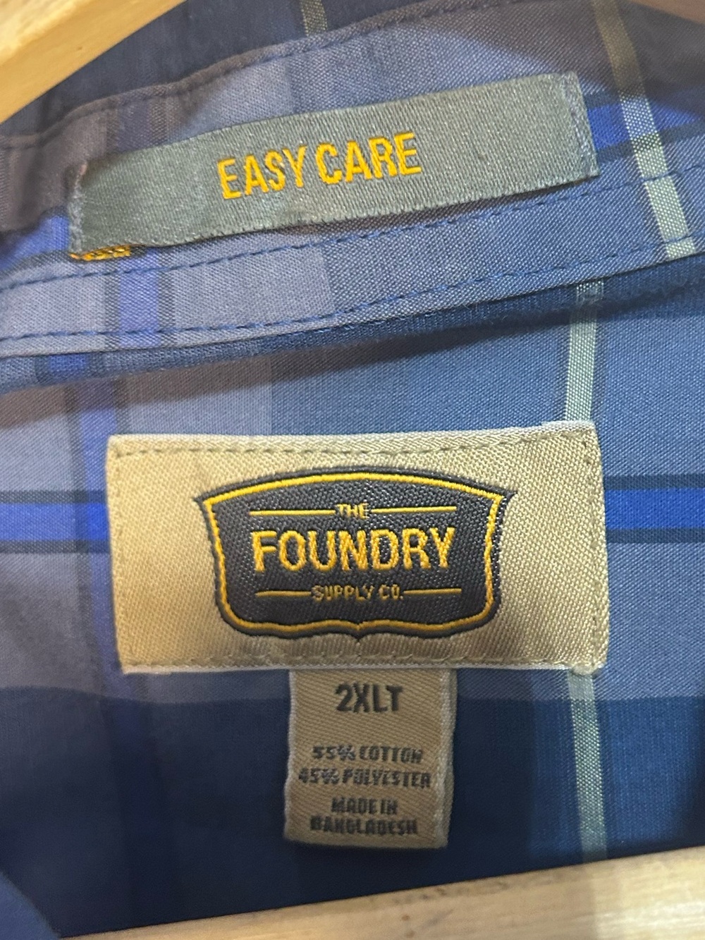 Foundry Easy Care Blue Plaid Long Sleeve Shirt 2XLT - Picture 3 of 6